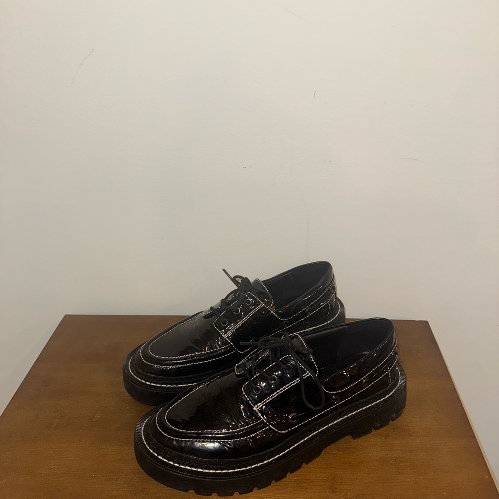 Zara Black Patent Lug Soled Brogues